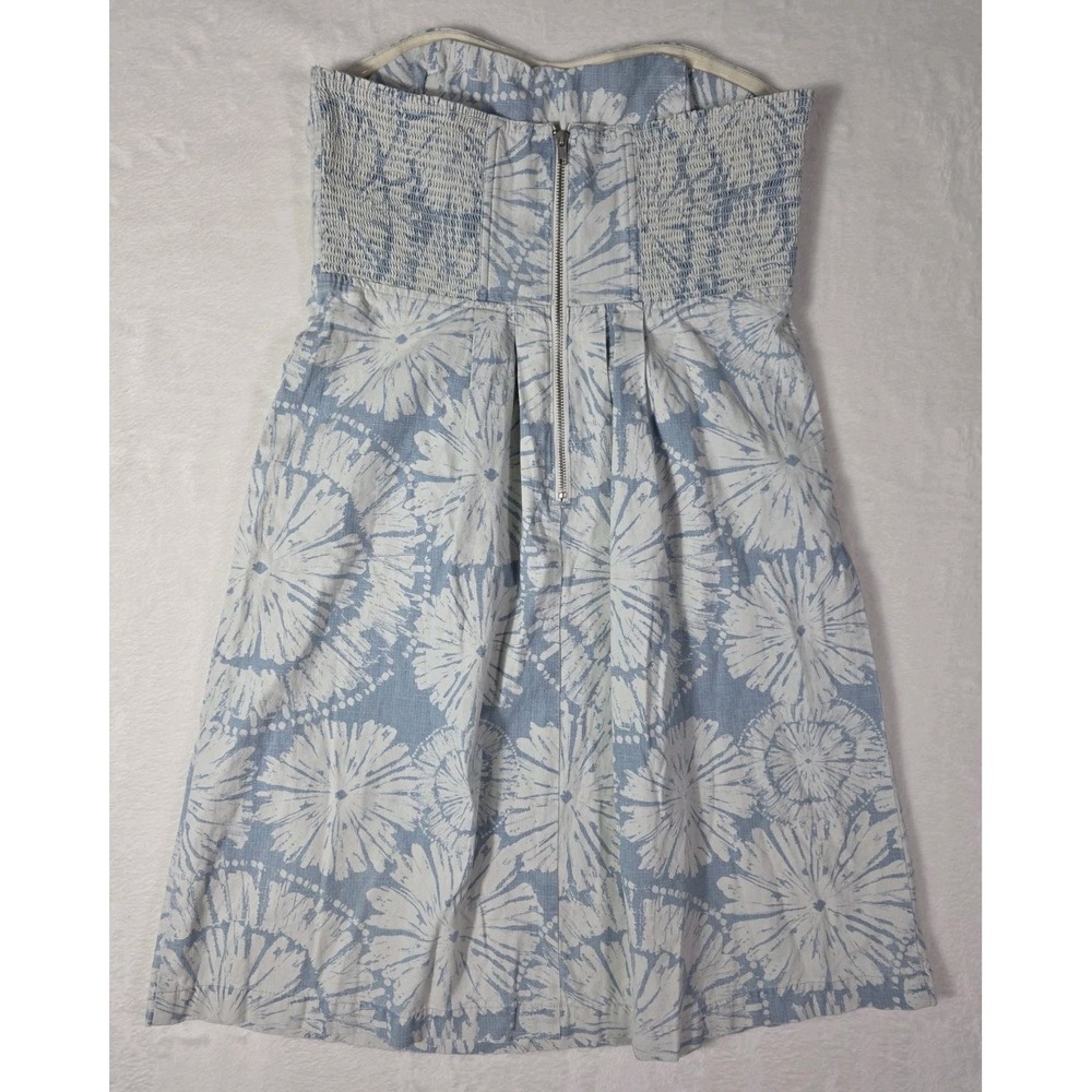 Fossil Strapless Floral Cotton Sundress Blue White Midi Dress Size M - Picture 4 of 10